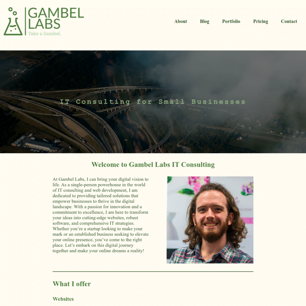 A screenshot of the homepage of the website we are currently on, gambellabs.com.